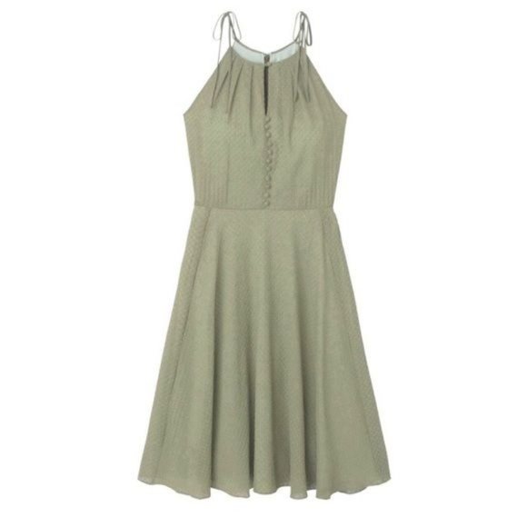 Gal Meets Glam Lenore Shirred Neck A-Line Sleeveless Midi Dress Moss Green - Picture 4 of 11